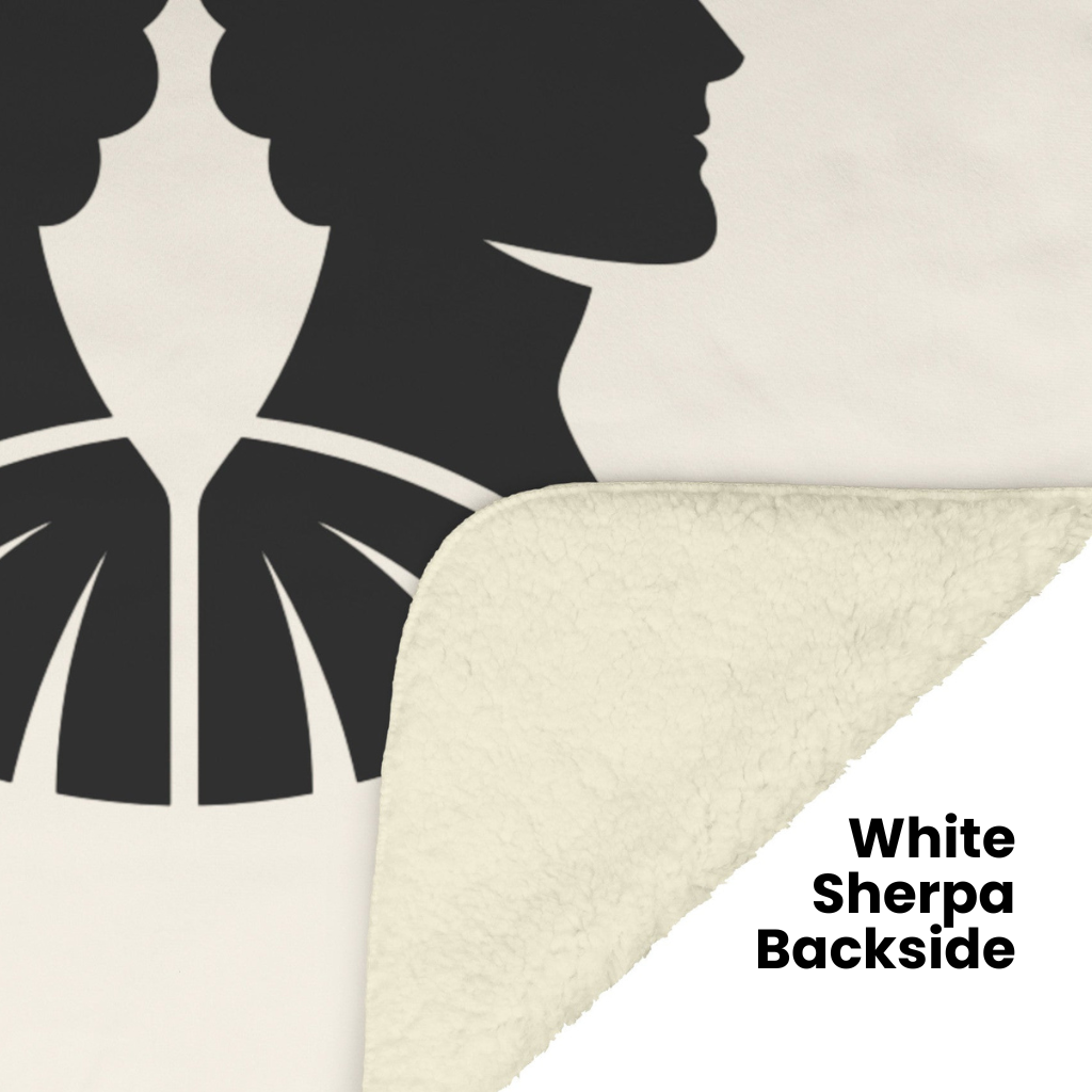 Gemini Minimalist Fleece or sherpa blanket showing white sherpa backside mister obtuse eclectic goods