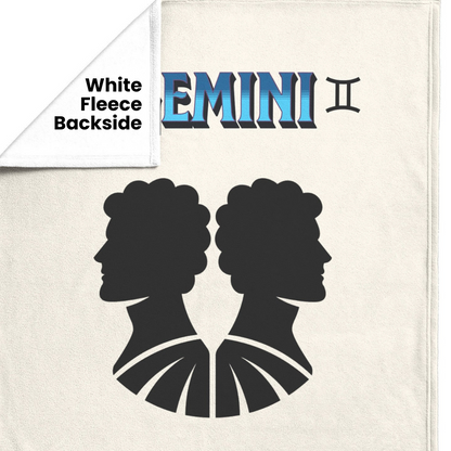 Gemini Minimalist Personalized Fleece or Sherpa Blanket showing white fleece backside Mister Obtuse Eclectic Goods