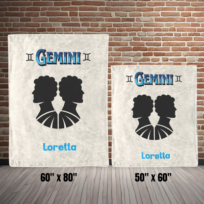 Gemini Minimalist Personalized Fleece or Sherpa Blanket size options Mister Obtuse Eclectic Goods