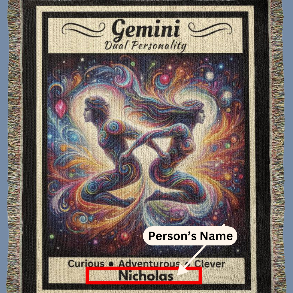 Gemini Personalized blanket showing name mister obtuse eclectic goods