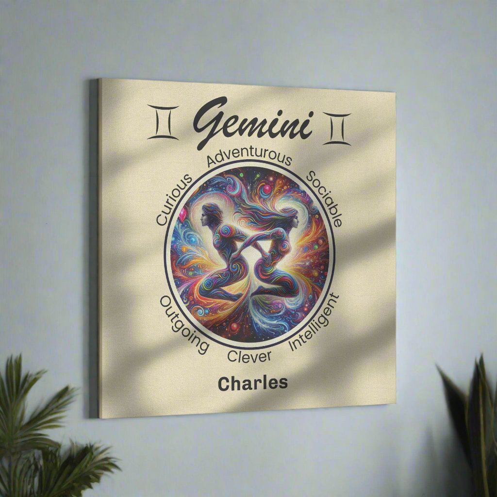 Gemini the best of both Personalized Square Canvas Wrap on wall with plants mister obtuse eclectic goods