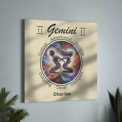 Gemini the best of both Personalized Square Canvas Wrap on wall with plants mister obtuse eclectic goods
