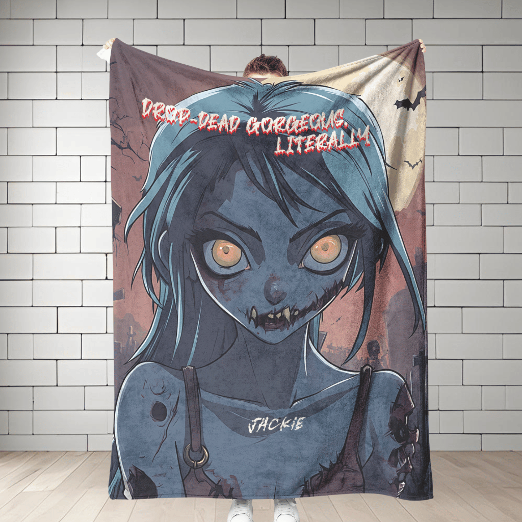 Gorgeous Zombie Personalized Fleece or sherpa blanket showing full length mister obtuse eclectic goods