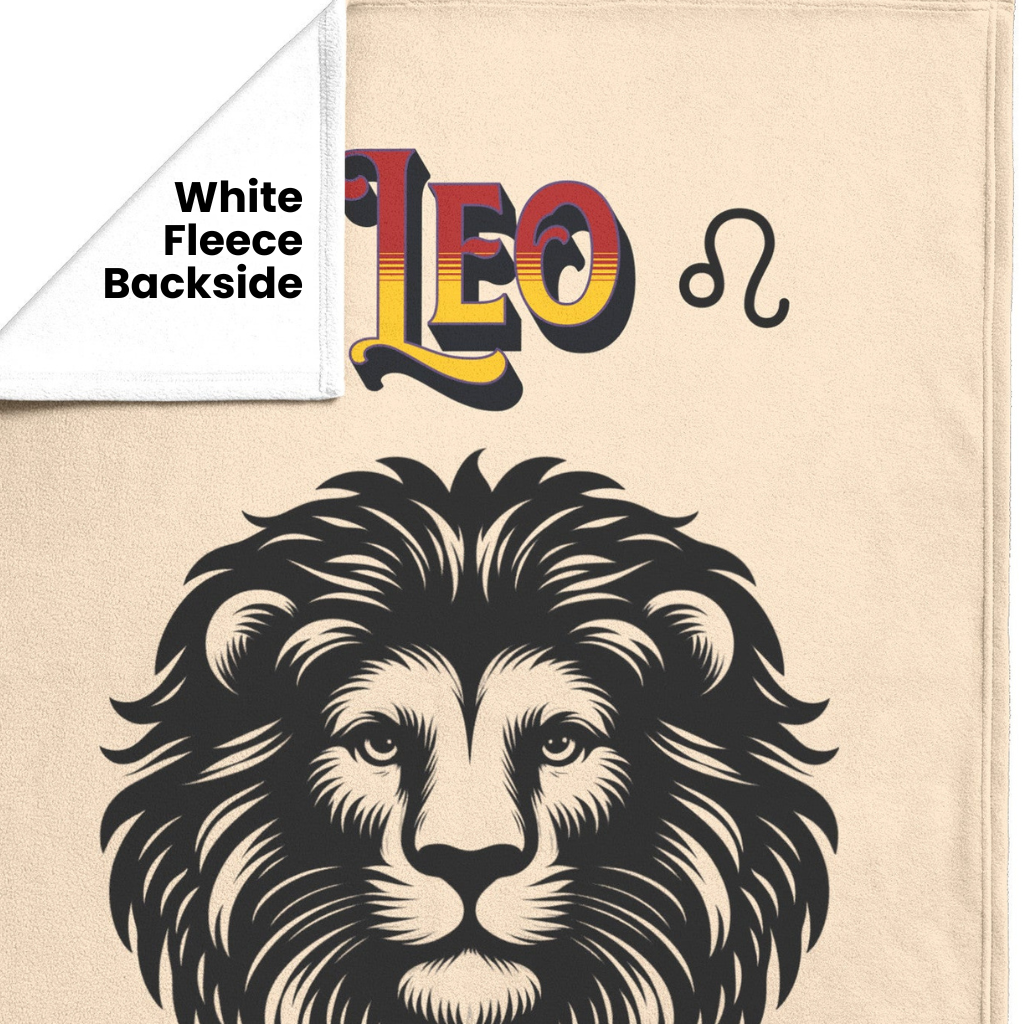 Leo Minimalist Fleece or sherpa blanket showing white fleece backside mister obtuse eclectic goods