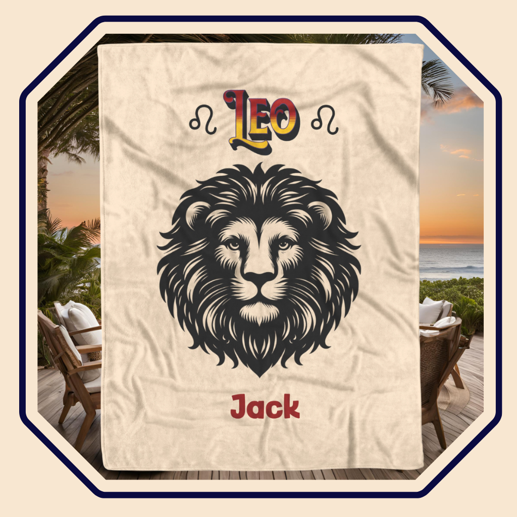 Leo Minimalist Personalized Fleece or Sherpa Blanket Main Image Mister Obtuse Eclectic Goods