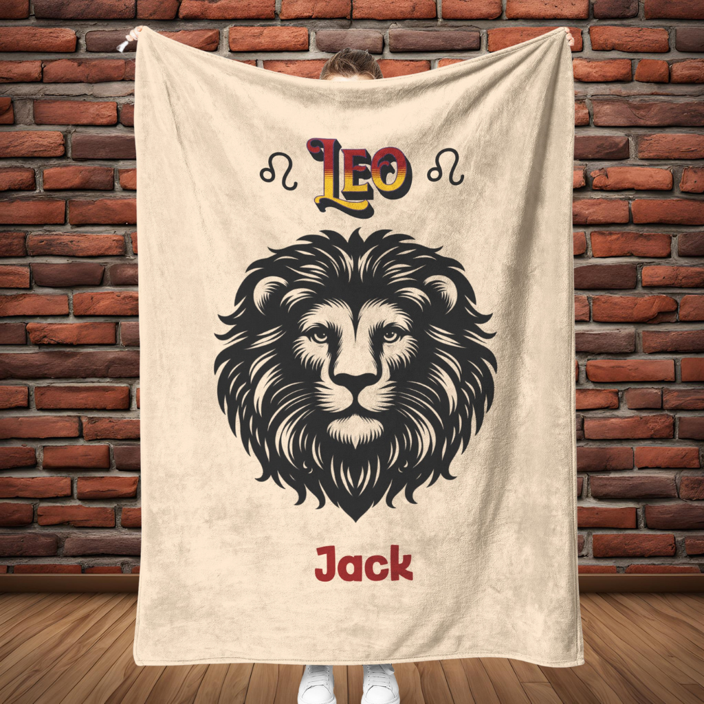 Leo Minimalist Personalized Fleece or Sherpa Blanket full size Mister Obtuse Eclectic Goods