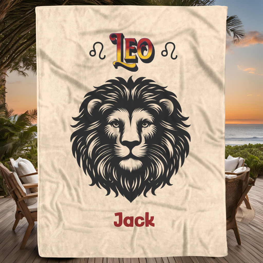 Leo Minimalist Personalized Fleece or Sherpa Blanket in outdoor setting Mister Obtuse Eclectic Goods