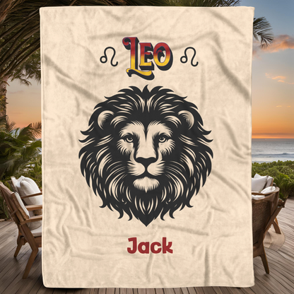 Leo Minimalist Personalized Fleece or Sherpa Blanket in outdoor setting Mister Obtuse Eclectic Goods