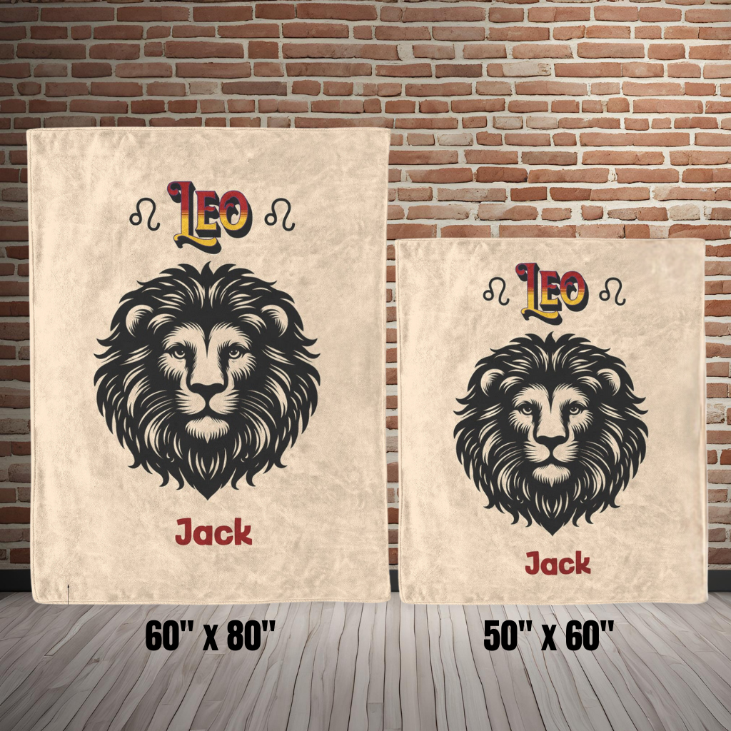 Leo Minimalist Personalized Fleece or Sherpa Blanket size options Mister Obtuse Eclectic Goods
