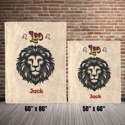 Leo Minimalist Personalized Fleece or Sherpa Blanket size options Mister Obtuse Eclectic Goods
