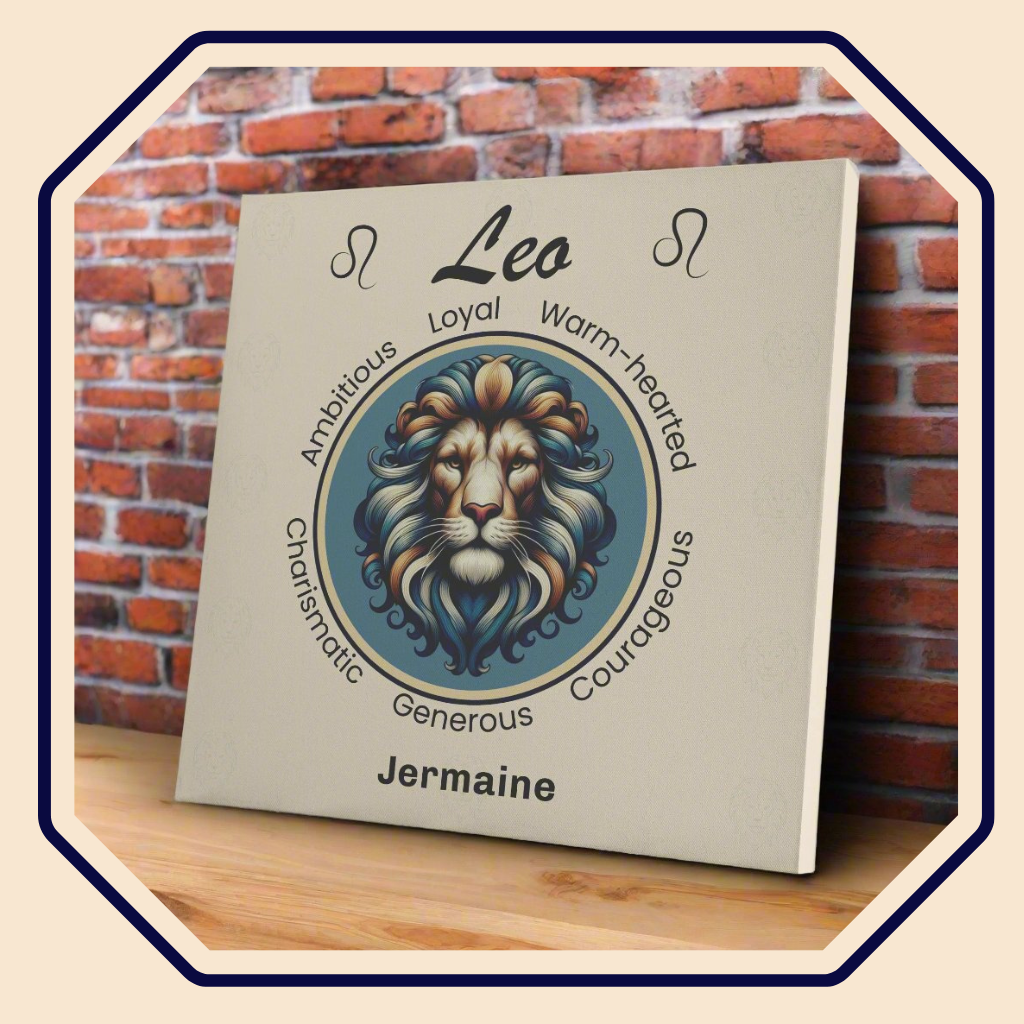 Leo Royalty Cream Personalized Square Canvas Wrap main product image mister obtuse eclectic goods