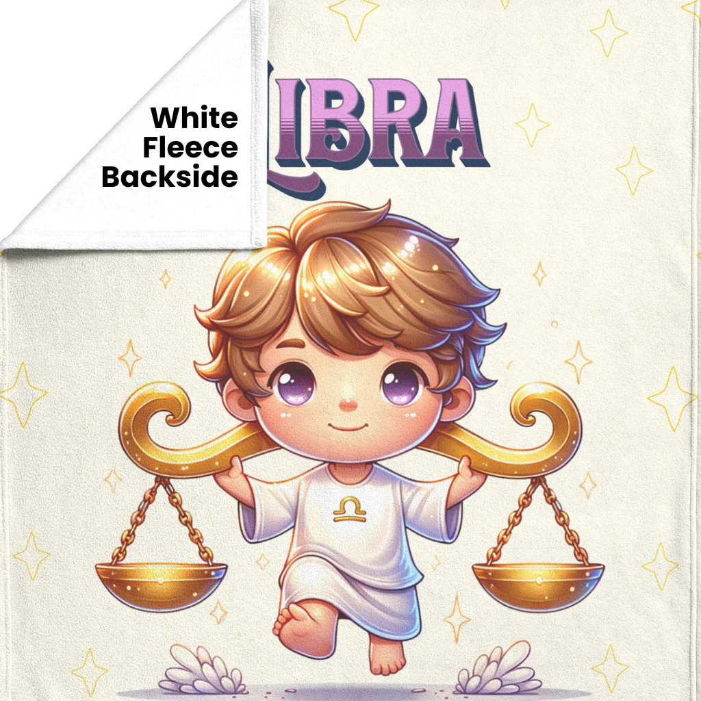 Libra Boy Personalized Fleece Blanket white underside Mister Obtuse Eclectic Goods