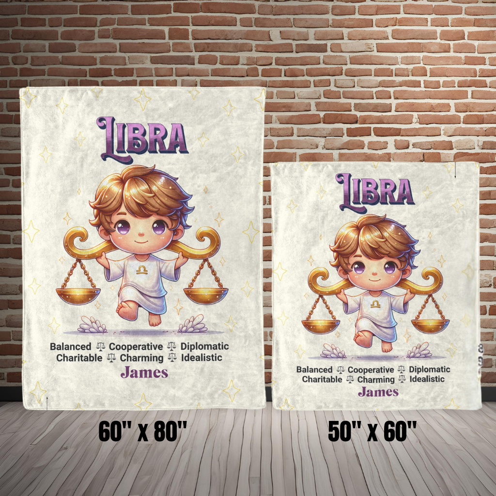 Libra Boy Personalized Fleece or Sherpa Blanket sizes Mister Obtuse Eclectic Goods