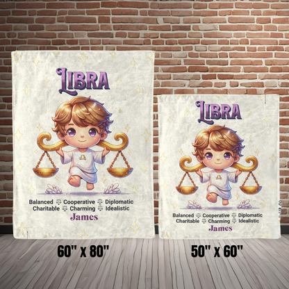 Libra Boy Personalized Fleece or Sherpa Blanket sizes Mister Obtuse Eclectic Goods