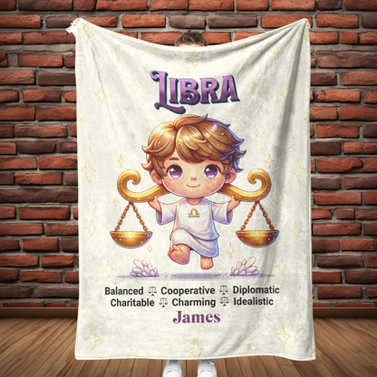 Libra Boy Personalized Fleece or sherpa Blanket full length Mister Obtuse Eclectic Goods