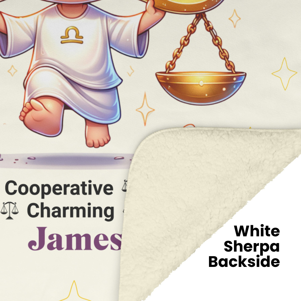 Libra Boy Personalized Sherpa Blanket white underside Mister Obtuse Eclectic Goods