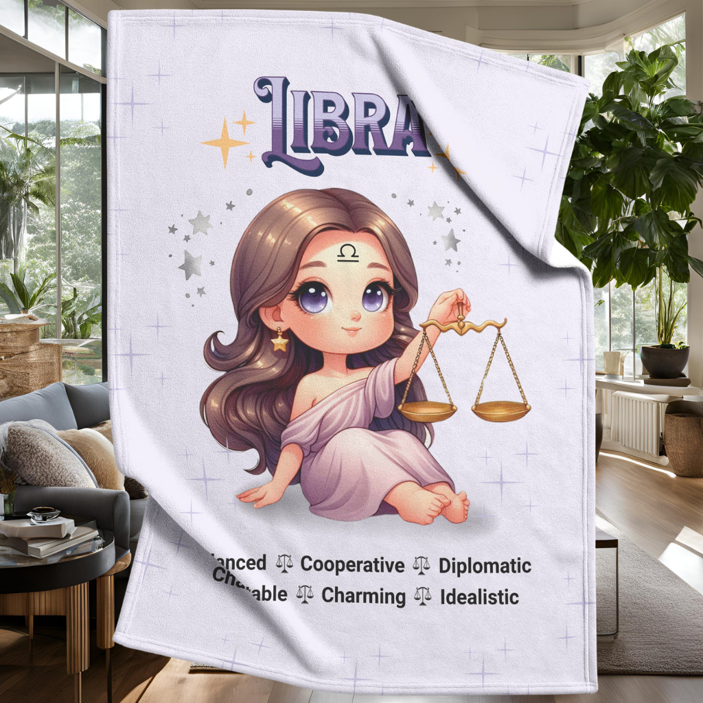 Libra Girl Fleece or sherpa blanket living room setting mister obtuse eclectic goods