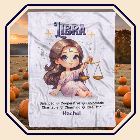 Libra Girl Personalized Fleece or Sherpa Blanket Main Image Mister Obtuse Eclectic Goods