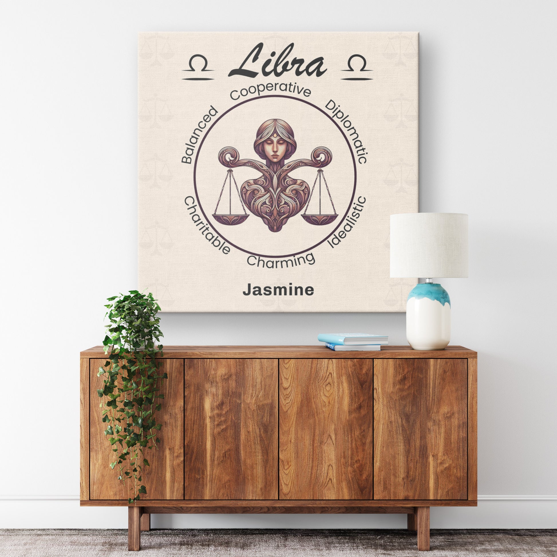 Libra heart centered personalized square canvas wrap on wall above credenza mister obtuse eclectic goods