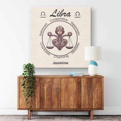Libra heart centered personalized square canvas wrap on wall above credenza mister obtuse eclectic goods