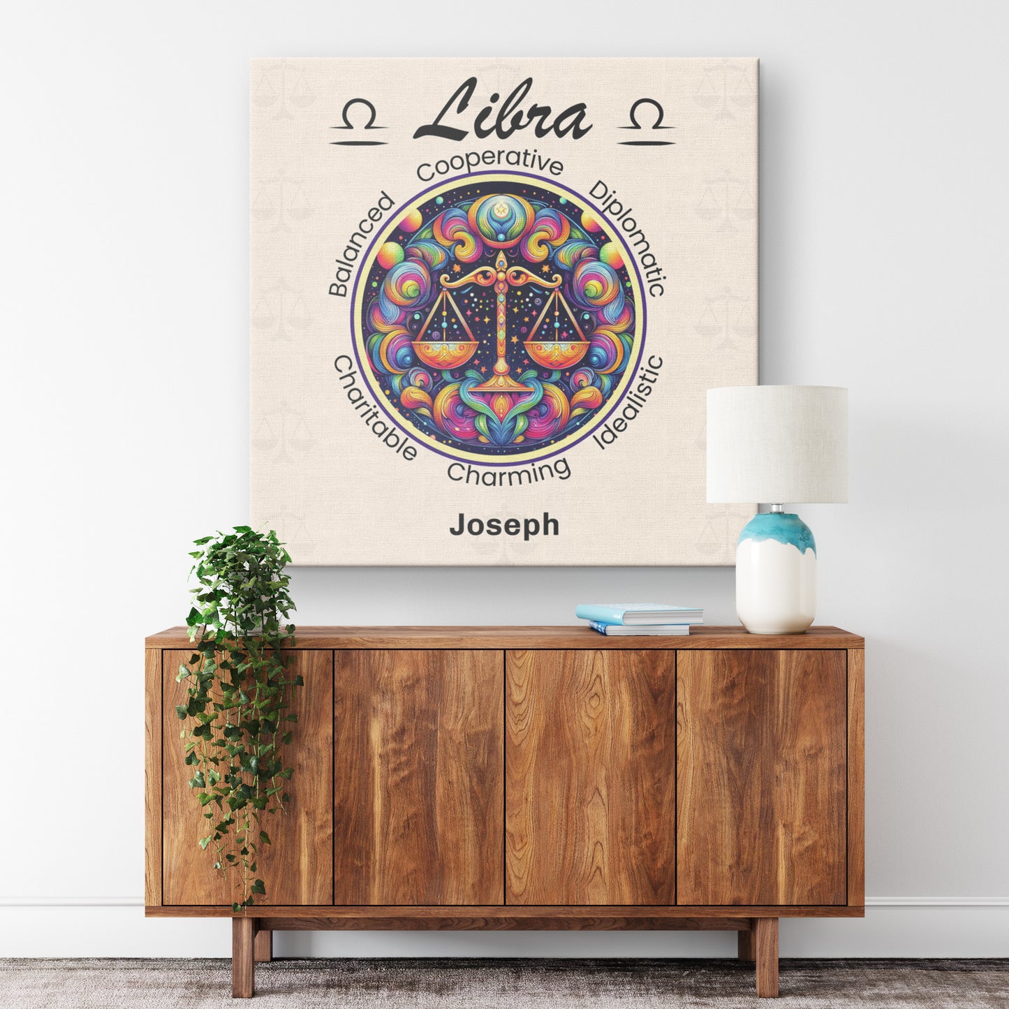 Libra heart centered personalized square canvas wrap on wall above cabinet mister obtuse eclectic goods