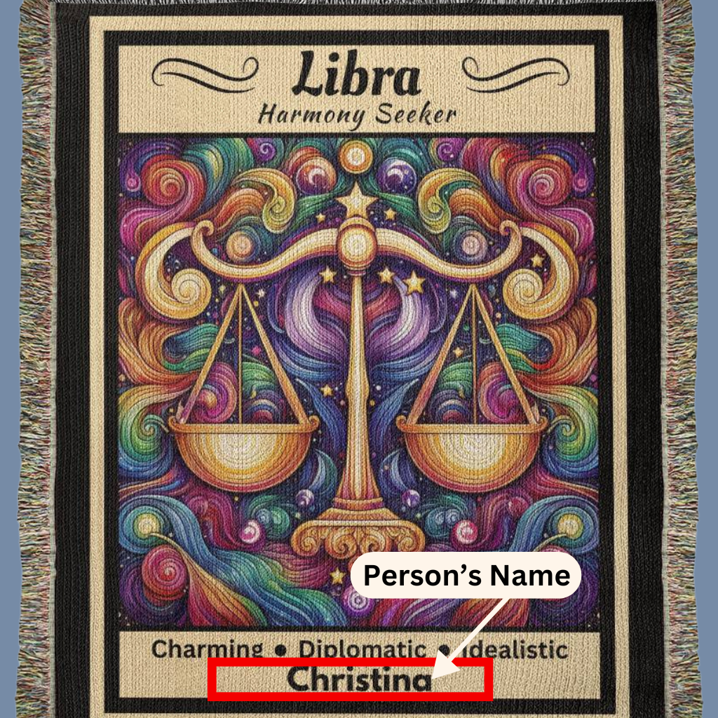 Libra Personalized blanket showing name mister obtuse eclectic goods