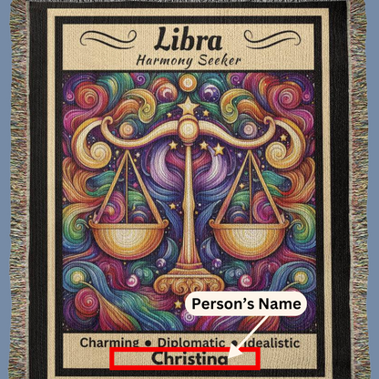 Libra Personalized blanket showing name mister obtuse eclectic goods