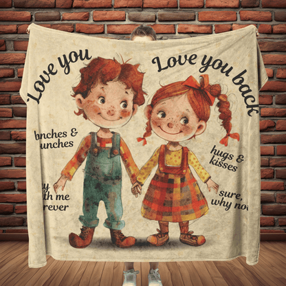 Love You back Non-Personalized Fleece or sherpa blanket showing full length mister obtuse eclectic goods