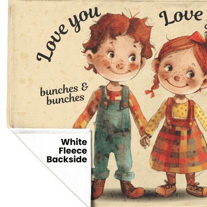 Love You back Non-Personalized Fleece or sherpa blanket showing white fleece backside mister obtuse eclectic goods