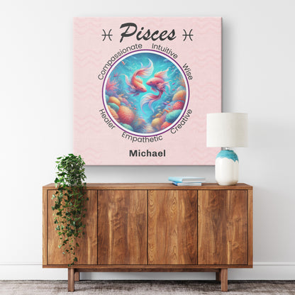 Pisces Coral Dreams Square Canvas Wrap on wall above credenza Mister Obtuse Eclectic Goods