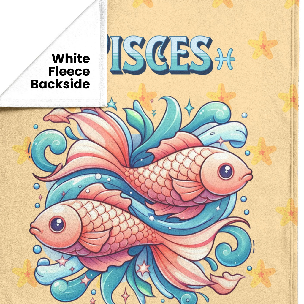 Pisces Fleece or sherpa blanket showing white fleece backside obtuse eclectic goods