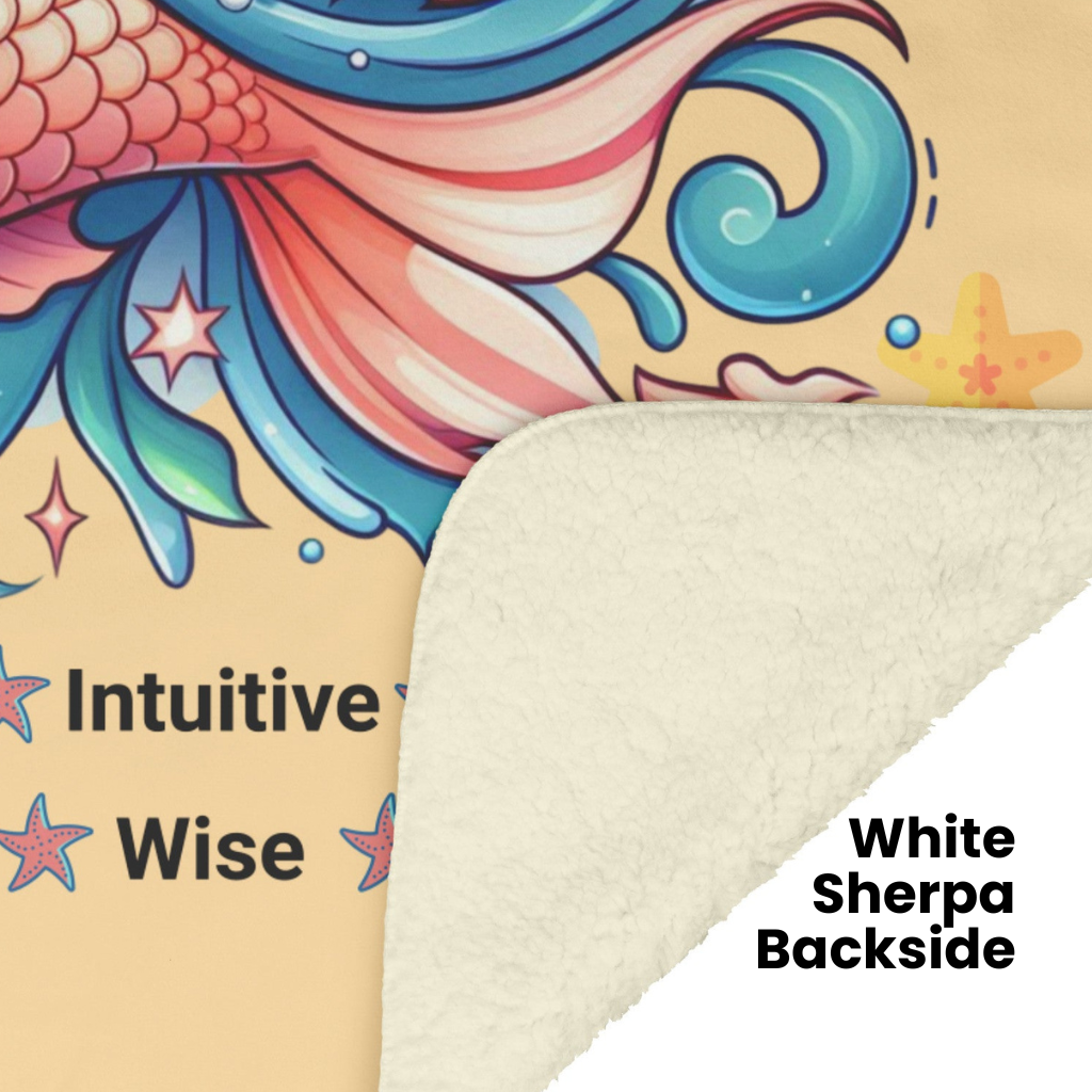Pisces Fleece or sherpa blanket showing white sherpa backside obtuse eclectic goods