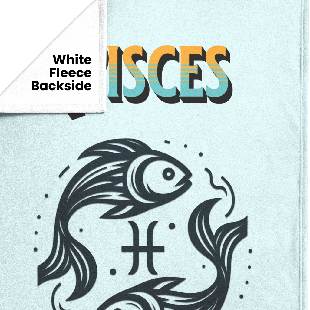 Pisces Minimalist Fleece or sherpa blanket showing white fleece backside mister obtuse eclectic goods