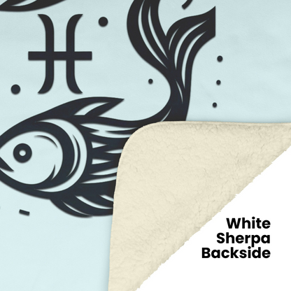 Pisces Minimalist Fleece or sherpa blanket showing white sherpa backside mister obtuse eclectic goods