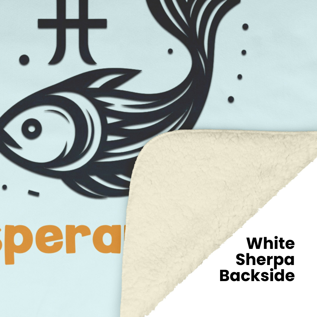 Pisces Minimalist Personalized Sherpa blanket showing white backside Mister Obtuse Eclectic Goods