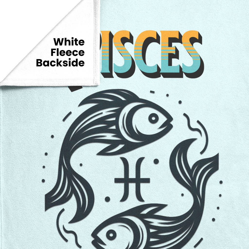 Pisces Minimalist Personalized fleece blanket showing white backside Mister Obtuse Eclectic Goods
