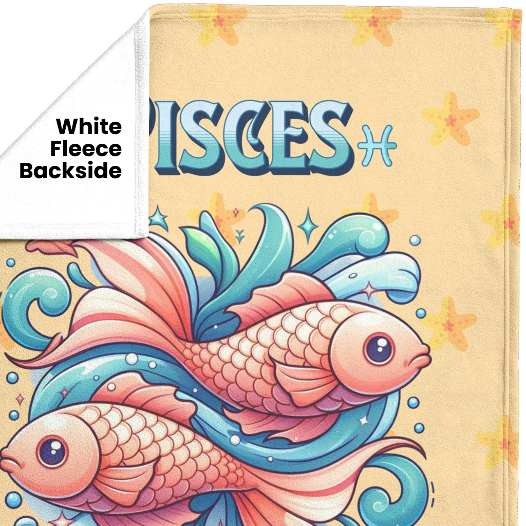 Pisces Personalized Fleece Blanket with white backside Mister Obtuse Eclectic Goods