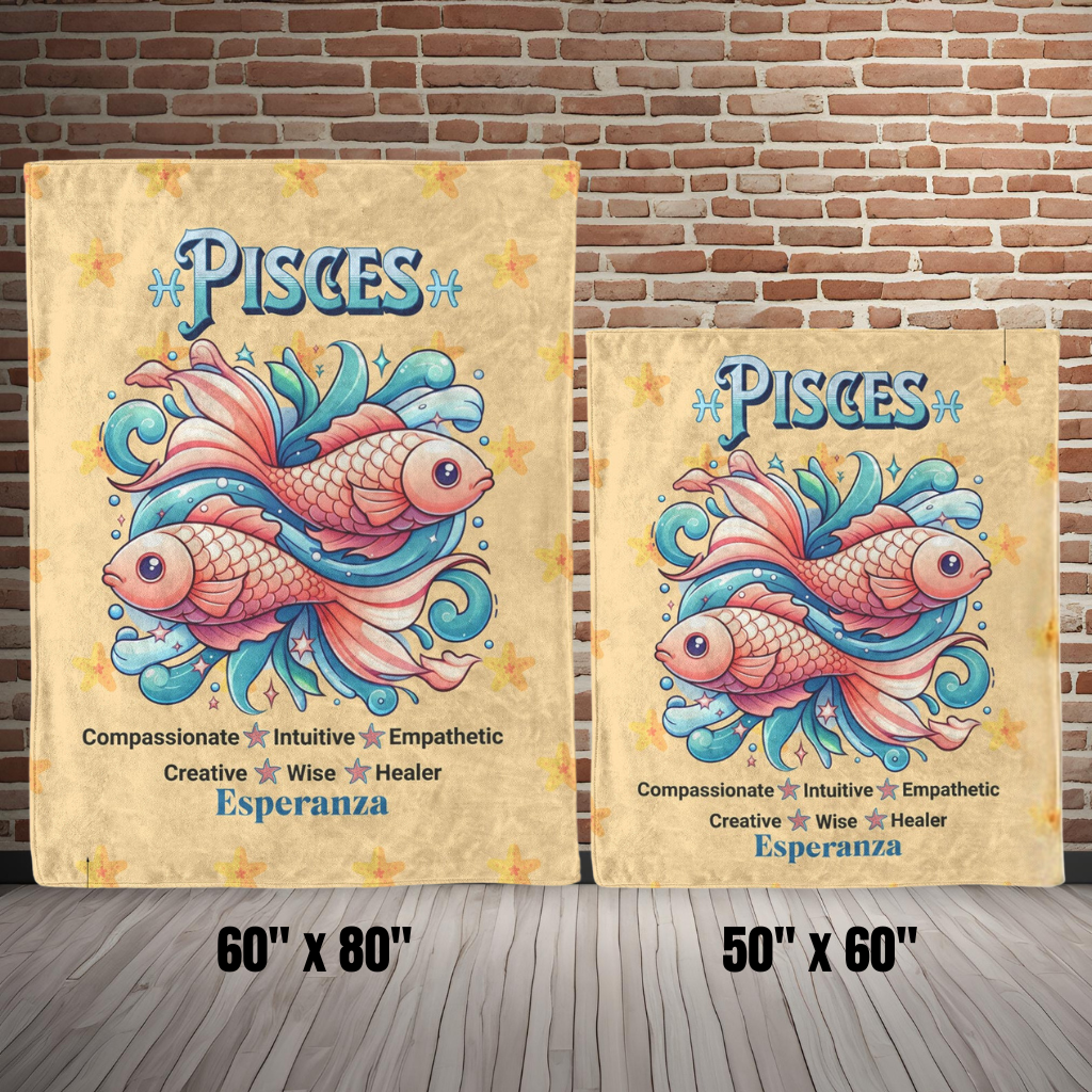 Pisces Personalized Fleece or Sherpa Blanket sizes Mister Obtuse Eclectic Goods