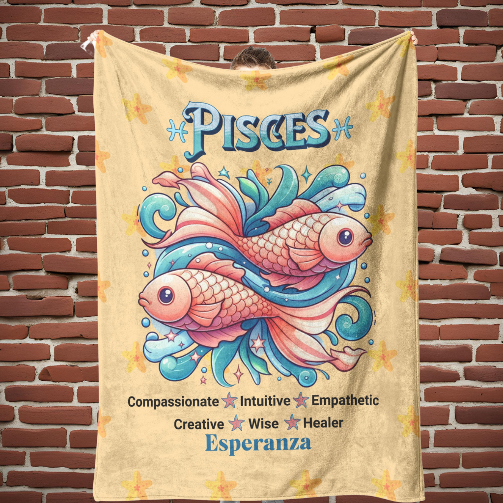 Pisces Personalized Fleece or sherpa  Blanket full length Mister Obtuse Eclectic Goods