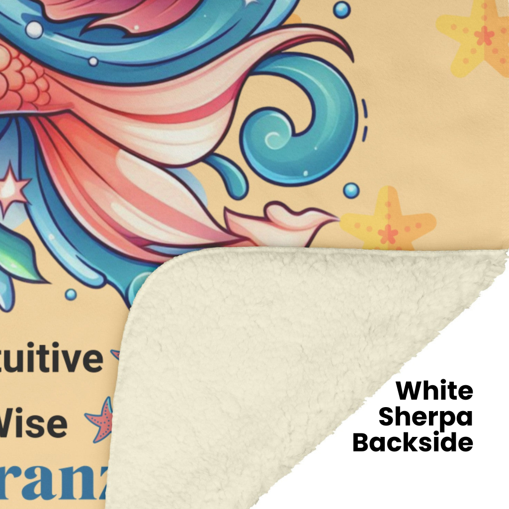Pisces Personalized Sherpa Blanket with white backside Mister Obtuse Eclectic Goods