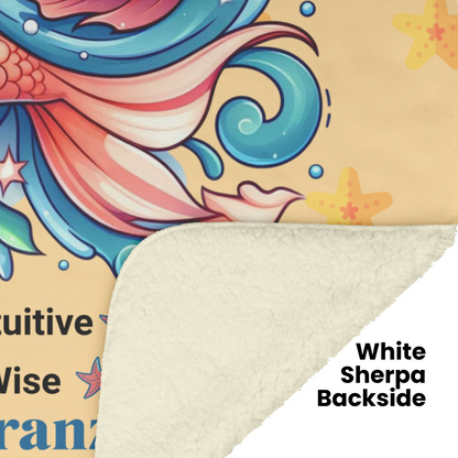 Pisces Personalized Sherpa Blanket with white backside Mister Obtuse Eclectic Goods