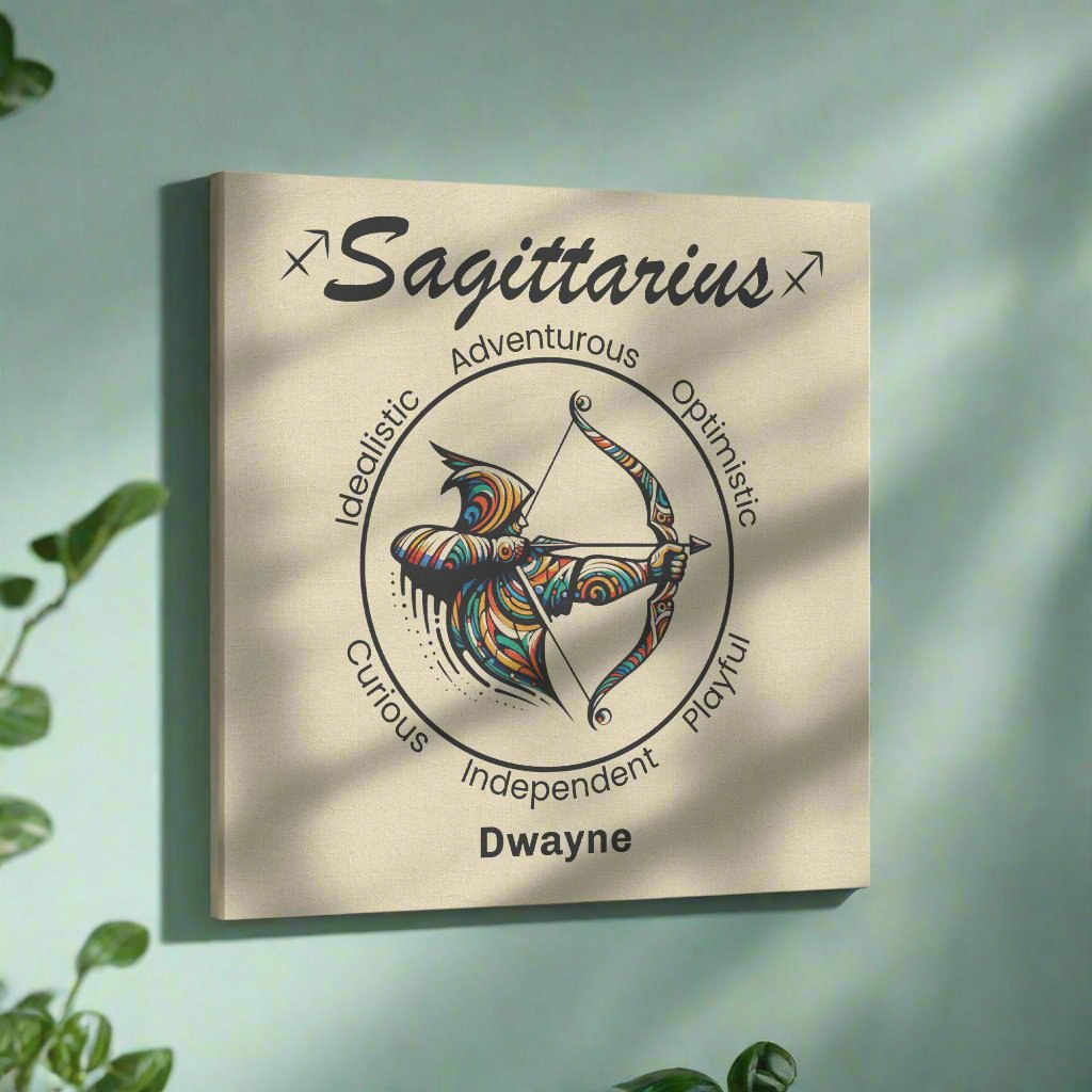 Sagittarius aim true Personalized Square Canvas Wrap on blue pastel wall mister obtuse eclectic goods