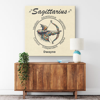 Sagittarius aim true Personalized Square Canvas Wrap on wall above cabinet mister obtuse eclectic goods