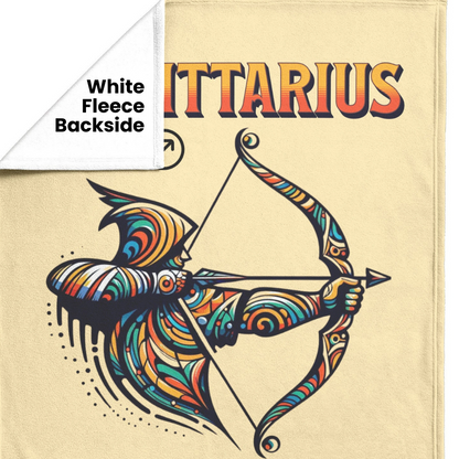 Sagittarius Fleece or Sherpa Blanket showing white fleece backside Mister Obtuse Eclectic Goods