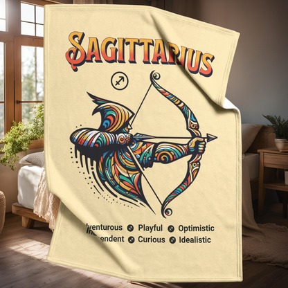 Sagittarius Fleece or sherpa blanket showing bedroom setting mister obtuse eclectic goods