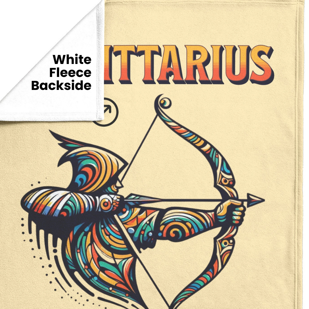 Sagittarius Fleece or sherpa blanket showing fleece backside mister obtuse eclectic goods