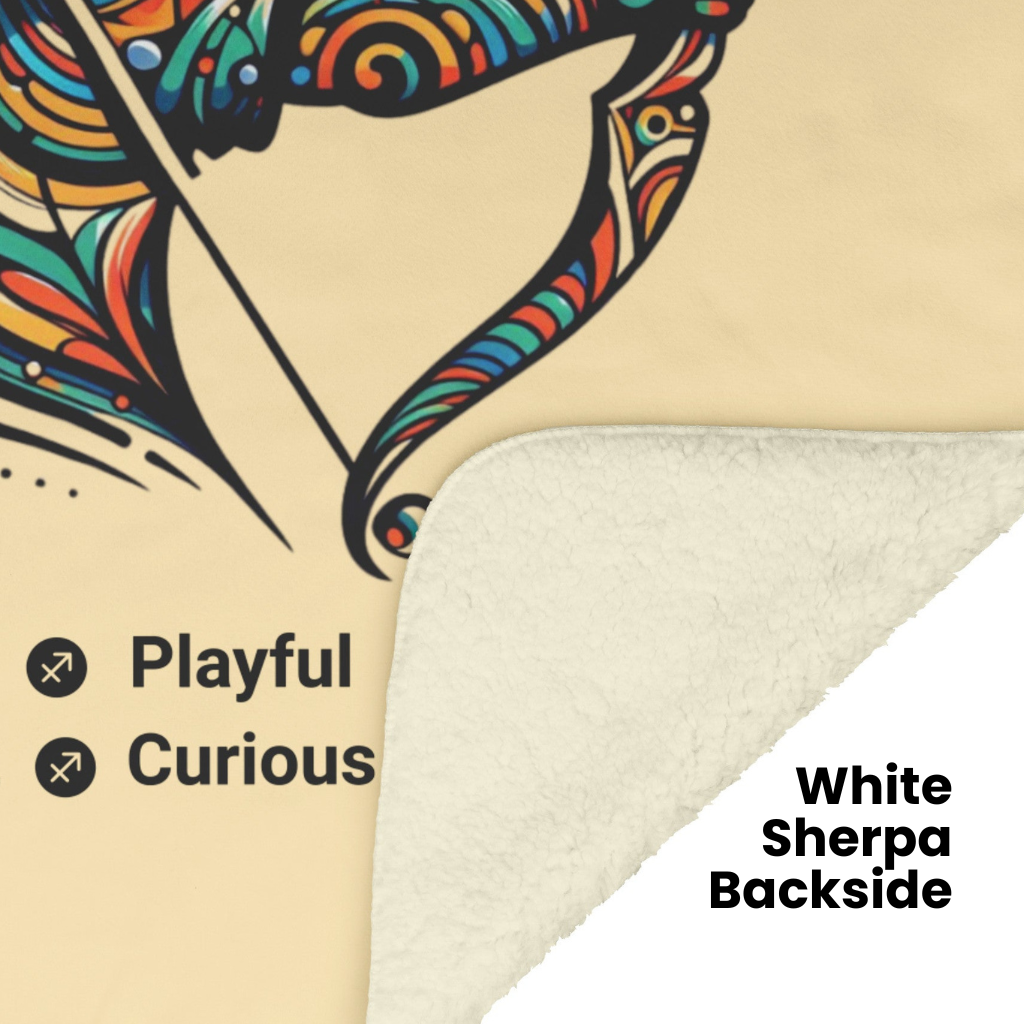 Sagittarius Fleece or sherpa blanket showing sherpa backside mister obtuse eclectic goods