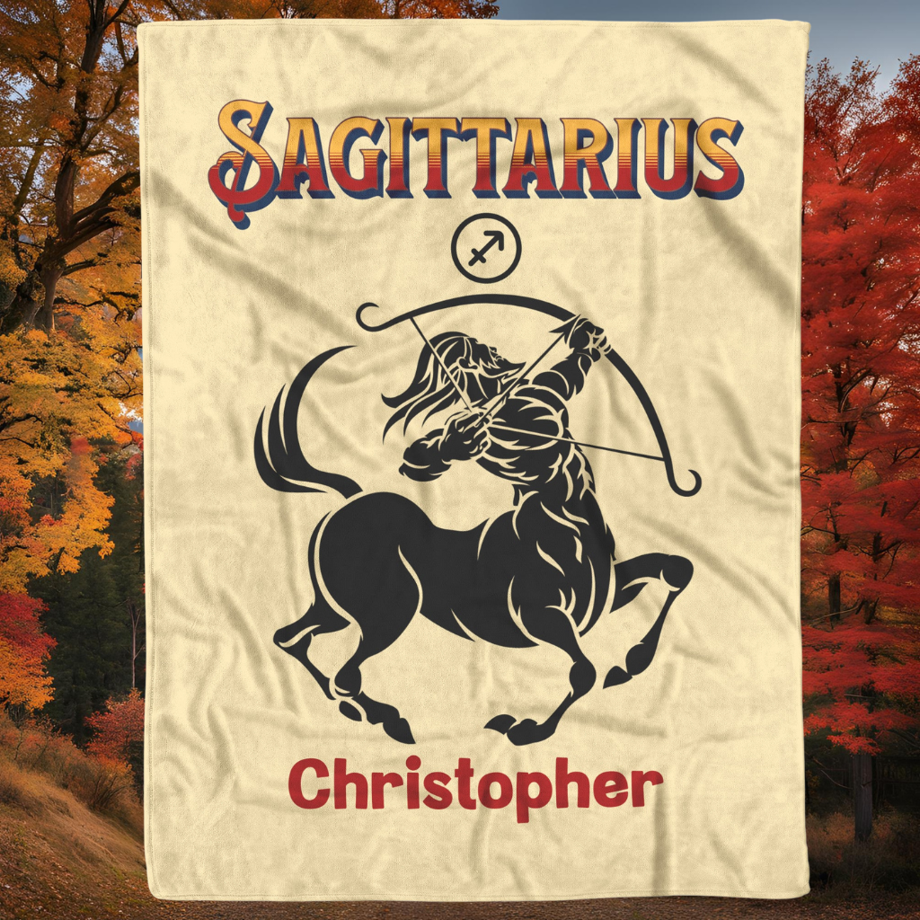 Sagittarius Minimalist Fleece or Sherpa Blanket fall setting Mister Obtuse Eclectic Goods
