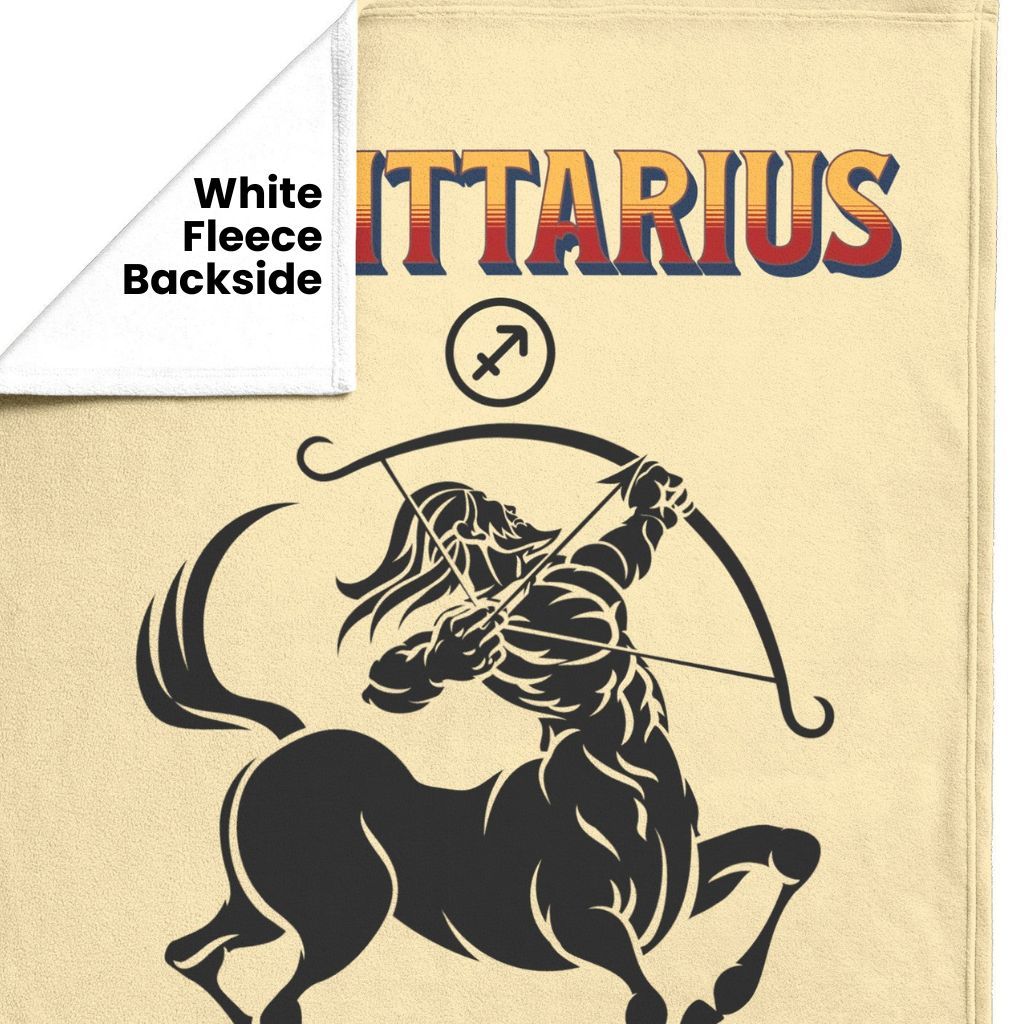 Sagittarius Minimalist Fleece or Sherpa Blanket showing white fleece backside Mister Obtuse Eclectic Goods
