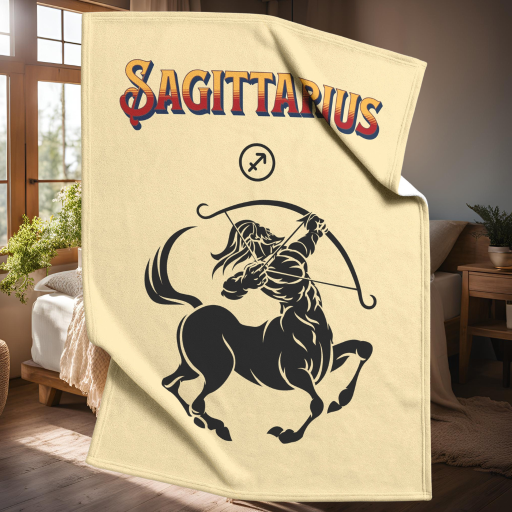 Sagittarius Minimalist Fleece or sherpa blanket in bedroom setting mister obtuse eclectic goods